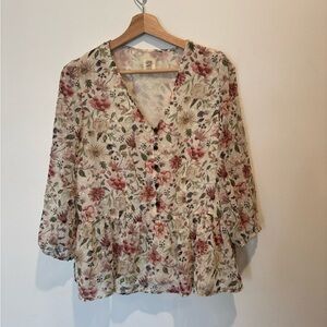 Good Hart Matilda Jane V-Neck Floral Peplum Blouse Lined Womens Large M